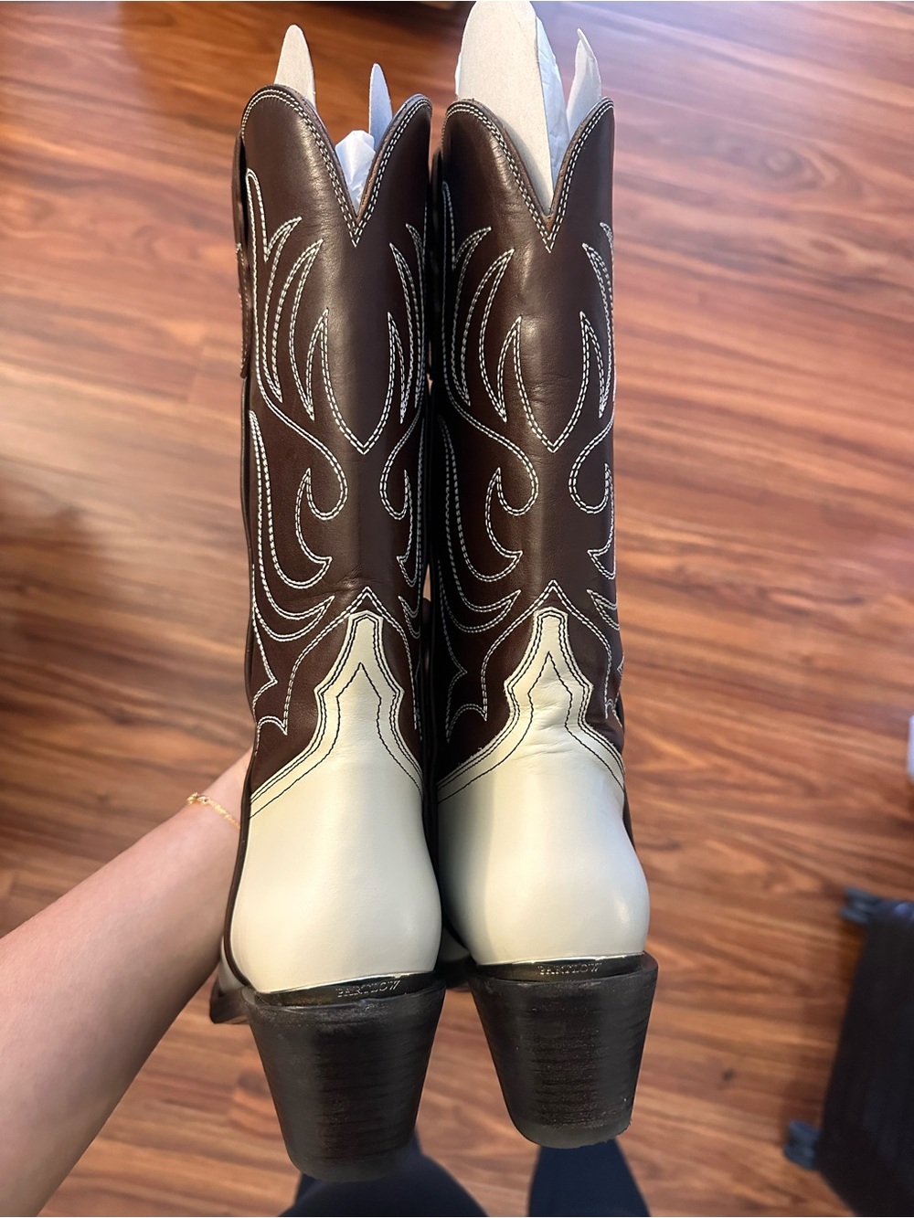 Partlow Rowan Cowboy Boot in Two Tone Brown and White - Picture 10 of 11